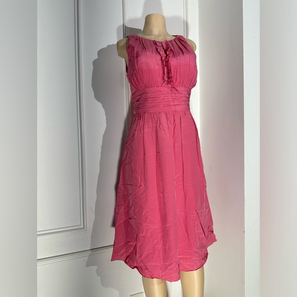 Kay Unger Dresses & Skirts - Kay Unger Bright Pink Ruffle Front Sleeveless A-Line Dress Size 14